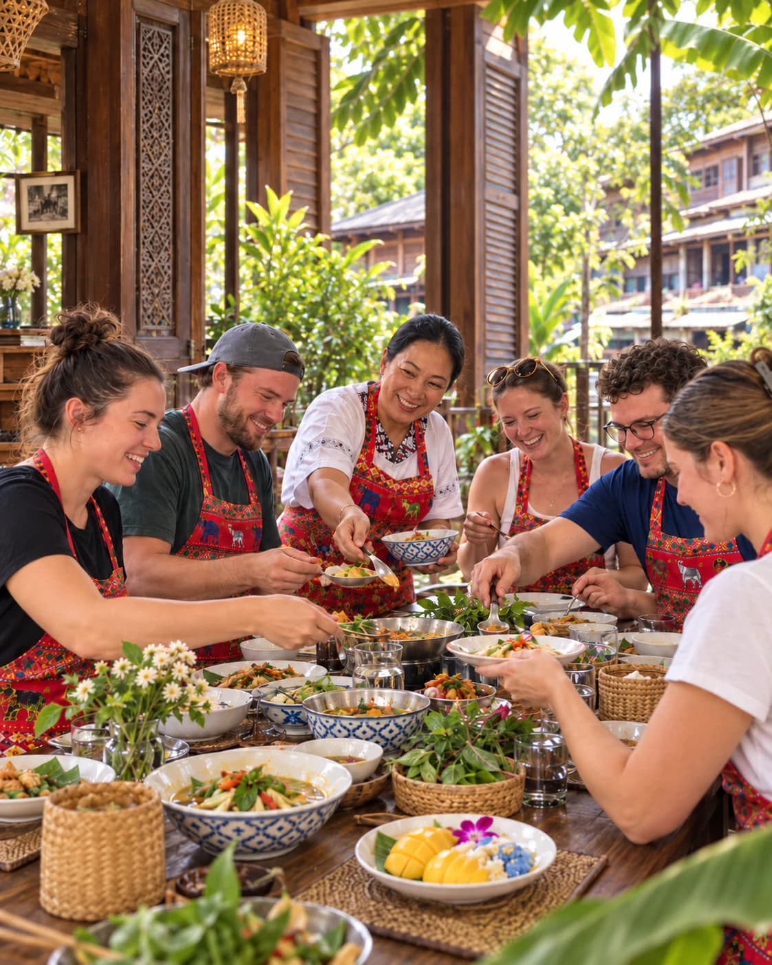 A small cooking class sharing the Thai dishes they prepared